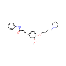 COc1cc(/C=C/C(=O)Nc2ccccc2)ccc1OCCCCN1CCCC1 ZINC001772623462