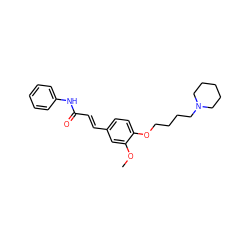 COc1cc(/C=C/C(=O)Nc2ccccc2)ccc1OCCCCN1CCCCC1 ZINC001772586096