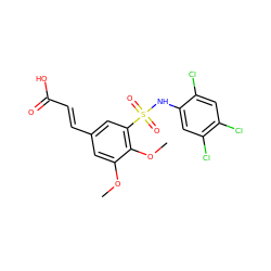 COc1cc(/C=C/C(=O)O)cc(S(=O)(=O)Nc2cc(Cl)c(Cl)cc2Cl)c1OC ZINC000003442241