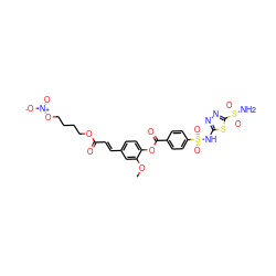 COc1cc(/C=C/C(=O)OCCCCO[N+](=O)[O-])ccc1OC(=O)c1ccc(S(=O)(=O)Nc2nnc(S(N)(=O)=O)s2)cc1 ZINC000072133998