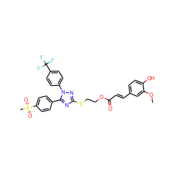 COc1cc(/C=C/C(=O)OCCSc2nc(-c3ccc(S(C)(=O)=O)cc3)n(-c3ccc(C(F)(F)F)cc3)n2)ccc1O ZINC000653799588