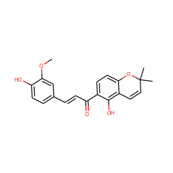 COc1cc(/C=C/C(=O)c2ccc3c(c2O)C=CC(C)(C)O3)ccc1O ZINC000014557873