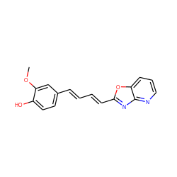 COc1cc(/C=C/C=C/c2nc3ncccc3o2)ccc1O ZINC000027212324