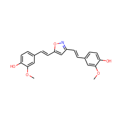 COc1cc(/C=C/c2cc(/C=C/c3ccc(O)c(OC)c3)on2)ccc1O ZINC000028332046