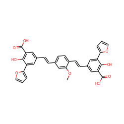 COc1cc(/C=C/c2cc(C(=O)O)c(O)c(-c3ccco3)c2)ccc1/C=C/c1cc(C(=O)O)c(O)c(-c2ccco2)c1 ZINC000044305104