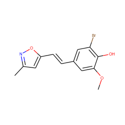 COc1cc(/C=C/c2cc(C)no2)cc(Br)c1O ZINC000013820007