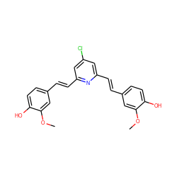 COc1cc(/C=C/c2cc(Cl)cc(/C=C/c3ccc(O)c(OC)c3)n2)ccc1O ZINC000028949004