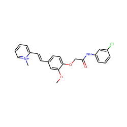 COc1cc(/C=C/c2cccc[n+]2C)ccc1OCC(=O)Nc1cccc(Cl)c1 ZINC000005002315