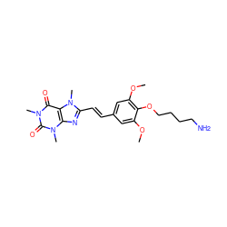 COc1cc(/C=C/c2nc3c(c(=O)n(C)c(=O)n3C)n2C)cc(OC)c1OCCCCN ZINC000013826977