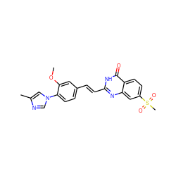 COc1cc(/C=C/c2nc3cc(S(C)(=O)=O)ccc3c(=O)[nH]2)ccc1-n1cnc(C)c1 ZINC000043197799