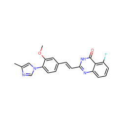 COc1cc(/C=C/c2nc3cccc(F)c3c(=O)[nH]2)ccc1-n1cnc(C)c1 ZINC000066251128