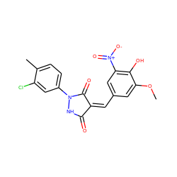 COc1cc(/C=C2/C(=O)NN(c3ccc(C)c(Cl)c3)C2=O)cc([N+](=O)[O-])c1O ZINC000036047419