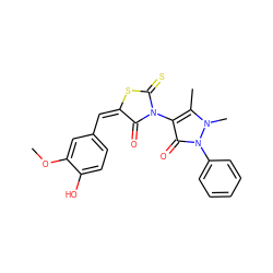 COc1cc(/C=C2/SC(=S)N(c3c(C)n(C)n(-c4ccccc4)c3=O)C2=O)ccc1O ZINC000011617263