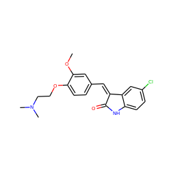 COc1cc(/C=C2\C(=O)Nc3ccc(Cl)cc32)ccc1OCCN(C)C ZINC000095558190