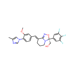 COc1cc(/C=C2\CCCN3C2=NO[C@@]3(CO)c2cc(F)c(F)c(F)c2)ccc1-n1cnc(C)c1 ZINC000082156317
