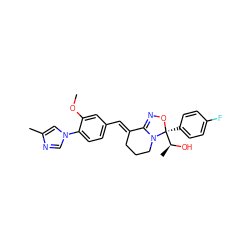 COc1cc(/C=C2\CCCN3C2=NO[C@@]3(c2ccc(F)cc2)[C@H](C)O)ccc1-n1cnc(C)c1 ZINC000073198647