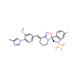 COc1cc(/C=C2\CCCN3C2=NO[C@]3(CN(C)S(C)(=O)=O)c2ccc(F)cc2)ccc1-n1cnc(C)c1 ZINC000073200385