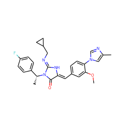 COc1cc(/C=C2\N/C(=N\CC3CC3)N([C@H](C)c3ccc(F)cc3)C2=O)ccc1-n1cnc(C)c1 ZINC000058590715