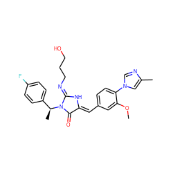 COc1cc(/C=C2\N/C(=N\CCCO)N([C@@H](C)c3ccc(F)cc3)C2=O)ccc1-n1cnc(C)c1 ZINC000058590721