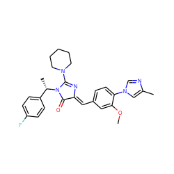 COc1cc(/C=C2\N=C(N3CCCCC3)N([C@@H](C)c3ccc(F)cc3)C2=O)ccc1-n1cnc(C)c1 ZINC000058590906
