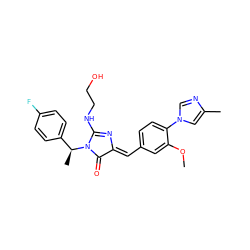 COc1cc(/C=C2\N=C(NCCO)N([C@@H](C)c3ccc(F)cc3)C2=O)ccc1-n1cnc(C)c1 ZINC000058583476