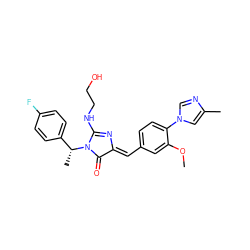 COc1cc(/C=C2\N=C(NCCO)N([C@H](C)c3ccc(F)cc3)C2=O)ccc1-n1cnc(C)c1 ZINC000058591792