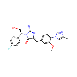 COc1cc(/C=C2\NC(=N)N([C@H](CO)c3ccc(F)cc3)C2=O)ccc1-n1cnc(C)c1 ZINC000058581905