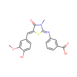 COc1cc(/C=C2\S/C(=N\c3cccc(C(=O)O)c3)N(C)C2=O)ccc1O ZINC000012318343