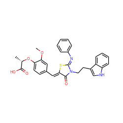 COc1cc(/C=C2\S/C(=N\c3ccccc3)N(CCc3c[nH]c4ccccc34)C2=O)ccc1O[C@@H](C)C(=O)O ZINC000008395949