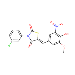 COc1cc(/C=C2\SC(=O)N(c3cccc(Cl)c3)C2=O)cc([N+](=O)[O-])c1O ZINC000013522297