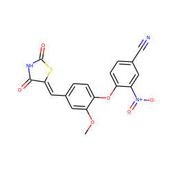 COc1cc(/C=C2\SC(=O)NC2=O)ccc1Oc1ccc(C#N)cc1[N+](=O)[O-] ZINC000066075259