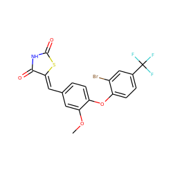 COc1cc(/C=C2\SC(=O)NC2=O)ccc1Oc1ccc(C(F)(F)F)cc1Br ZINC000066076614