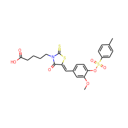 COc1cc(/C=C2\SC(=S)N(CCCCC(=O)O)C2=O)ccc1OS(=O)(=O)c1ccc(C)cc1 ZINC000012848182
