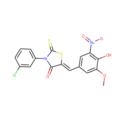 COc1cc(/C=C2\SC(=S)N(c3cccc(Cl)c3)C2=O)cc([N+](=O)[O-])c1O ZINC000084405610