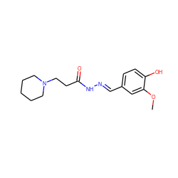 COc1cc(/C=N/NC(=O)CCN2CCCCC2)ccc1O ZINC000004763607