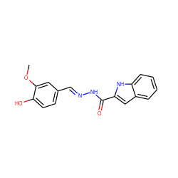 COc1cc(/C=N/NC(=O)c2cc3ccccc3[nH]2)ccc1O ZINC000000501083