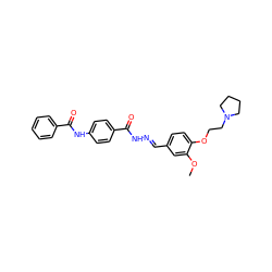 COc1cc(/C=N/NC(=O)c2ccc(NC(=O)c3ccccc3)cc2)ccc1OCCN1CCCC1 ZINC000299858958