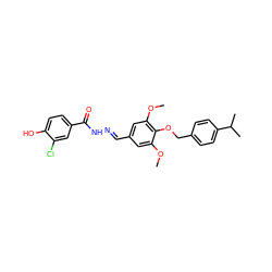 COc1cc(/C=N/NC(=O)c2ccc(O)c(Cl)c2)cc(OC)c1OCc1ccc(C(C)C)cc1 ZINC000013439030