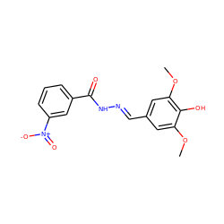 COc1cc(/C=N/NC(=O)c2cccc([N+](=O)[O-])c2)cc(OC)c1O ZINC000000257258