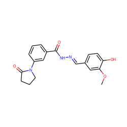 COc1cc(/C=N/NC(=O)c2cccc(N3CCCC3=O)c2)ccc1O ZINC000000822279