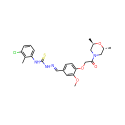 COc1cc(/C=N/NC(=S)Nc2cccc(Cl)c2C)ccc1OCC(=O)N1C[C@@H](C)O[C@H](C)C1 ZINC000008690828