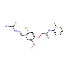 COc1cc(/C=N/NC(N)=O)c(Br)cc1OCC(=O)Nc1ccccc1C ZINC000001002179