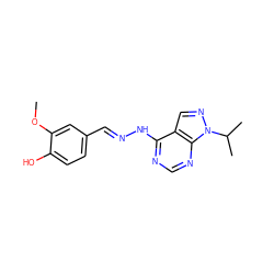 COc1cc(/C=N/Nc2ncnc3c2cnn3C(C)C)ccc1O ZINC000014946156