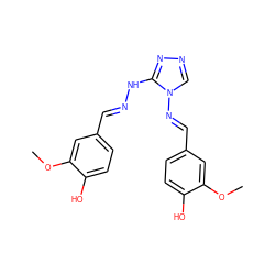 COc1cc(/C=N/Nc2nncn2/N=C/c2ccc(O)c(OC)c2)ccc1O ZINC000004839117