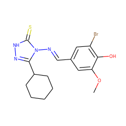 COc1cc(/C=N/n2c(C3CCCCC3)n[nH]c2=S)cc(Br)c1O ZINC000001282667