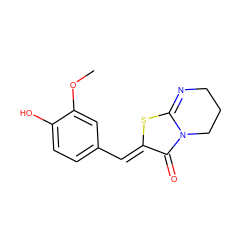 COc1cc(/C=c2\sc3n(c2=O)CCCN=3)ccc1O ZINC000012951386