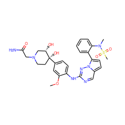 COc1cc([C@@]2(O)CCN(CC(N)=O)C[C@@H]2O)ccc1Nc1ncc2ccc(-c3ccccc3N(C)S(C)(=O)=O)n2n1 ZINC000114010103