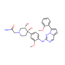 COc1cc([C@@]2(O)CCN(CC(N)=O)C[C@@H]2O)ccc1Nc1ncc2ccc(-c3ccccc3OC)n2n1 ZINC000147736721
