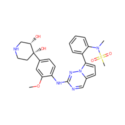 COc1cc([C@@]2(O)CCNC[C@@H]2O)ccc1Nc1ncc2ccc(-c3ccccc3N(C)S(C)(=O)=O)n2n1 ZINC000114008292