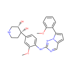 COc1cc([C@@]2(O)CCNC[C@@H]2O)ccc1Nc1ncc2ccc(-c3ccccc3OC)n2n1 ZINC000114011690